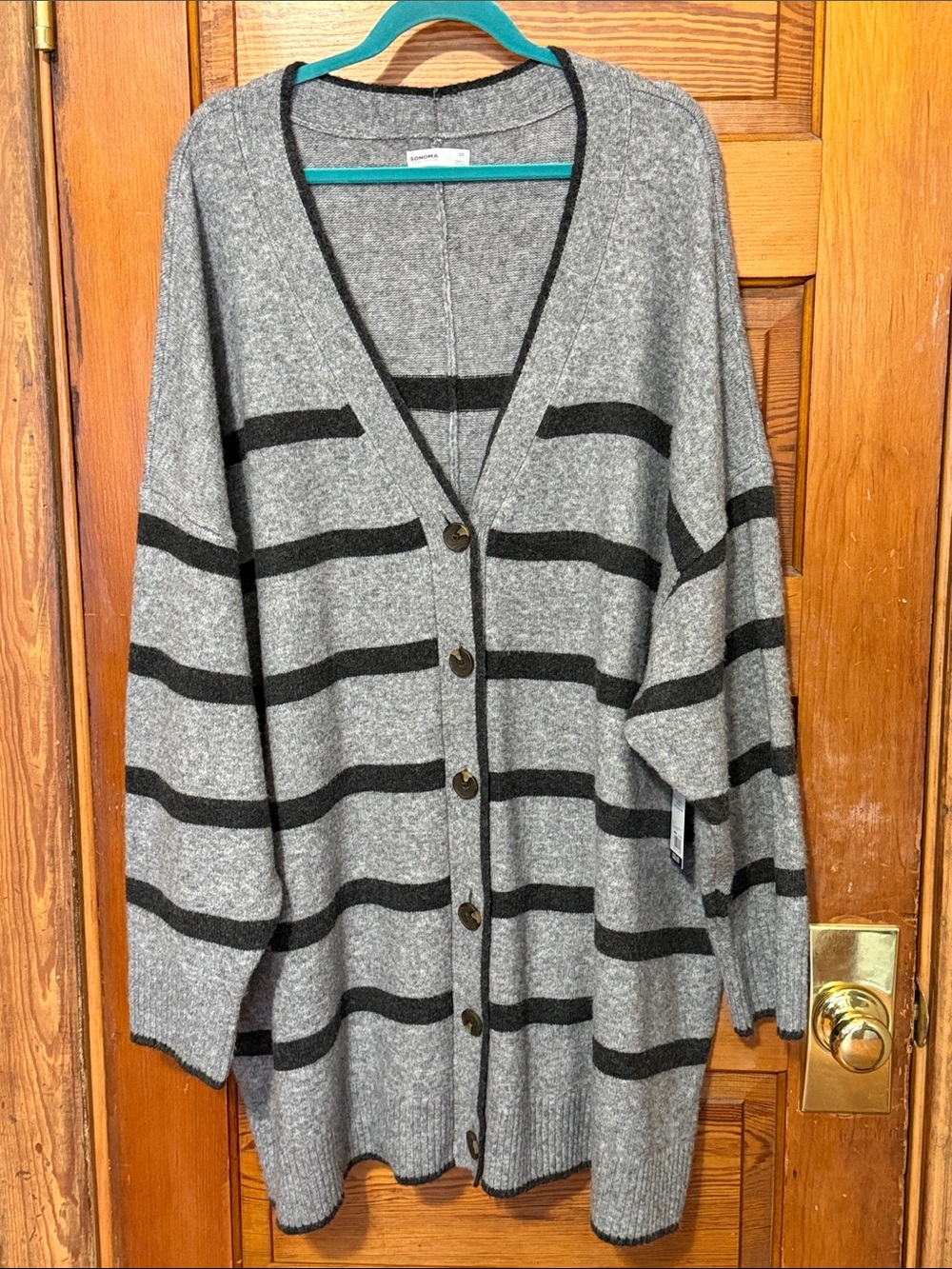 NWT Sonoma Cardigan Sweater Long Length, Full Button Size 3x Grey